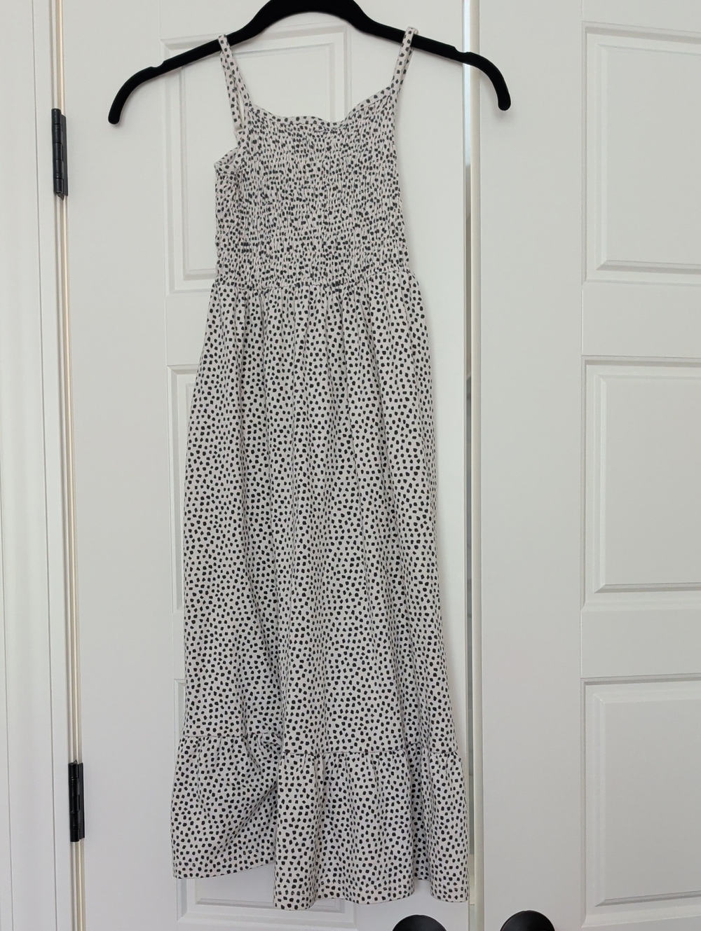 Girls Cat and Jack Beige & Black Polka Dot Maxi Dress with Smocked Bodice